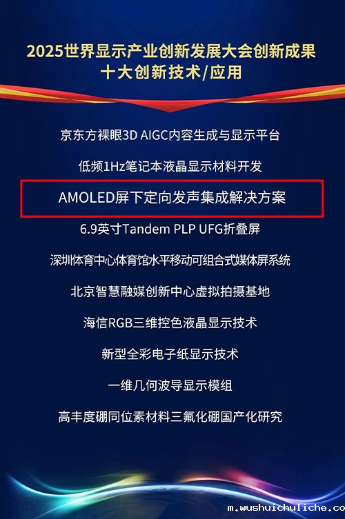 伟德竞彩网App“AMOLED屏下定向发音集成解决方案”荣获2025世界显示产业大会十大创新技术